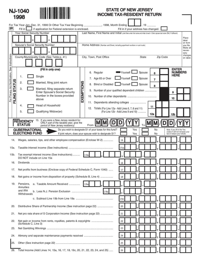 Thumbnail of Form NJ-1040 Income Tax Return - May 2007 - page 0