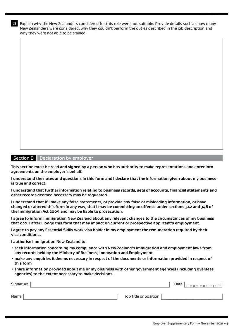 Large thumbnail of INZ 1113 Employer Supplementary Form - Jun 2022