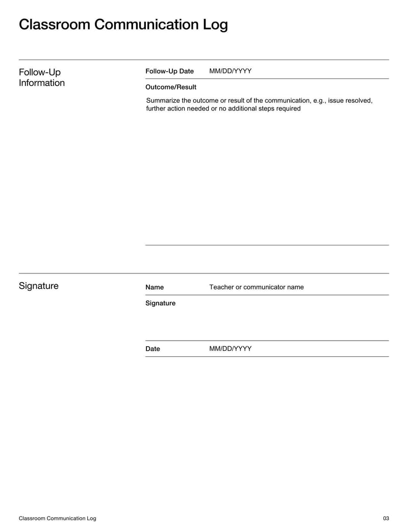 Communication Log to track messages between teachers and parents