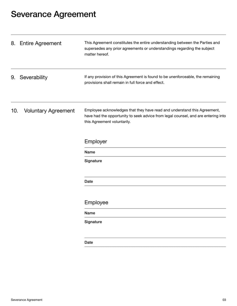 Severance Agreement for finalizing employment separation terms