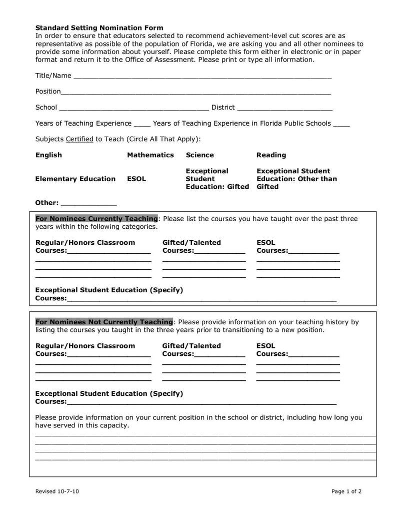 Large thumbnail of Standard Setting Nomination Form - Mar 2011