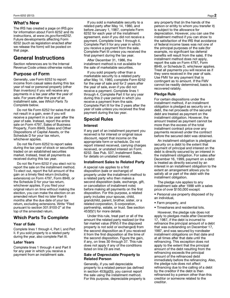 Large thumbnail of Form 6252 - Jan 2012