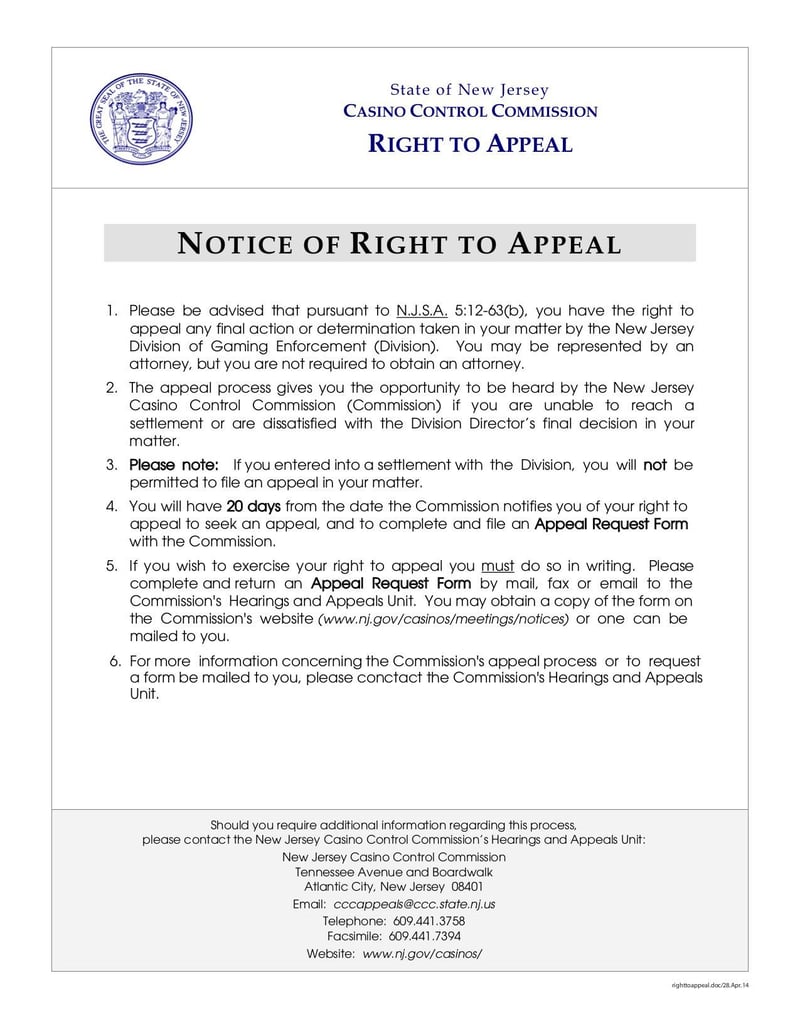 Large thumbnail of Notice of Right to Appeal Form - Apr 2014