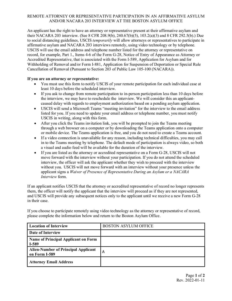 Large thumbnail of Boston Attorney Representative Remote Interview Participation Opt-In Form - Jan 2022