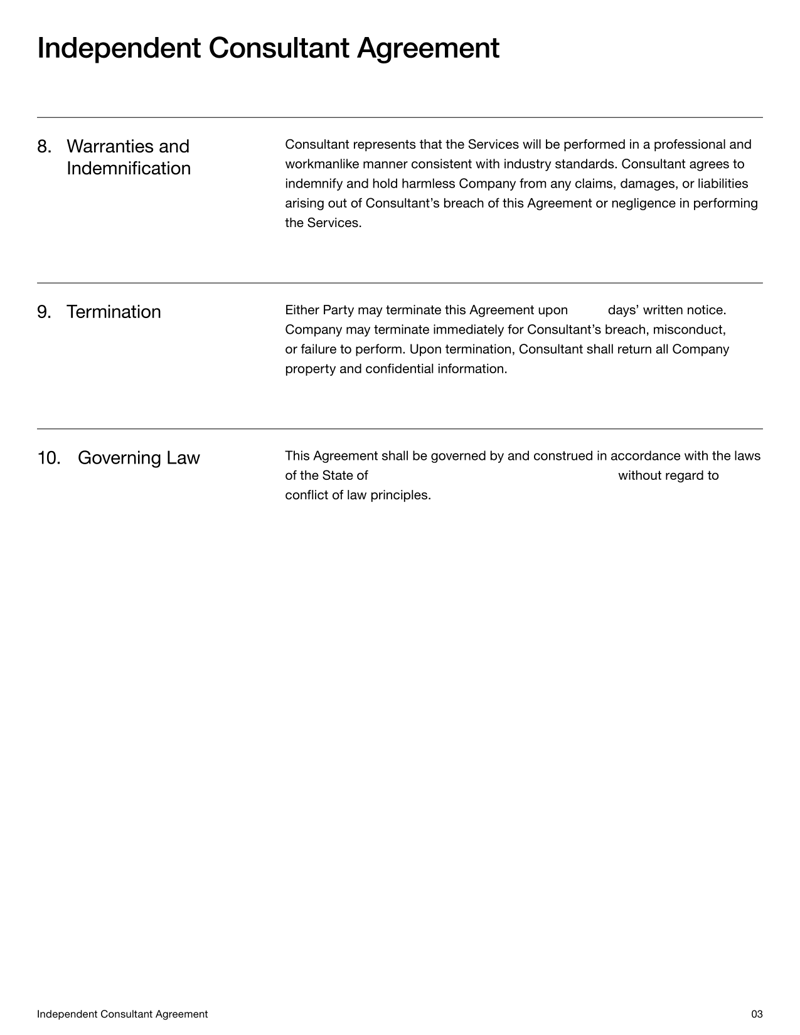 Independent Consultant Agreement setting terms for services, payment, confidentiality and intellectual property