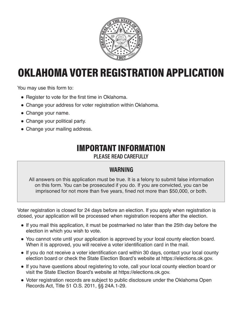 Large thumbnail of Oklahoma Voter Registration Application - Dec 2020