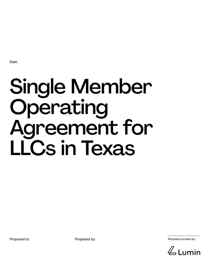 Single Member Operating Agreement for LLCs in Texas which defines structure and operations for a single-member Texas LLC