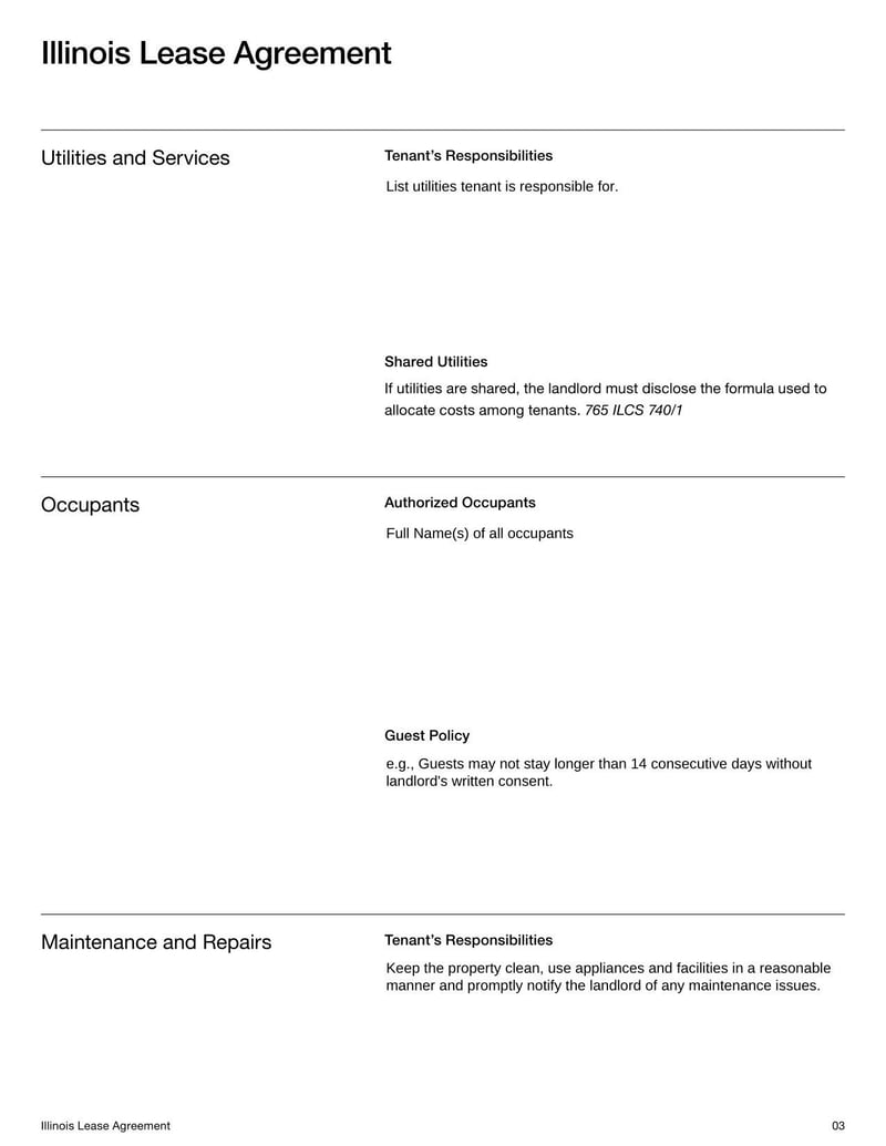 Illinois Lease Agreement for rental terms in Illinois