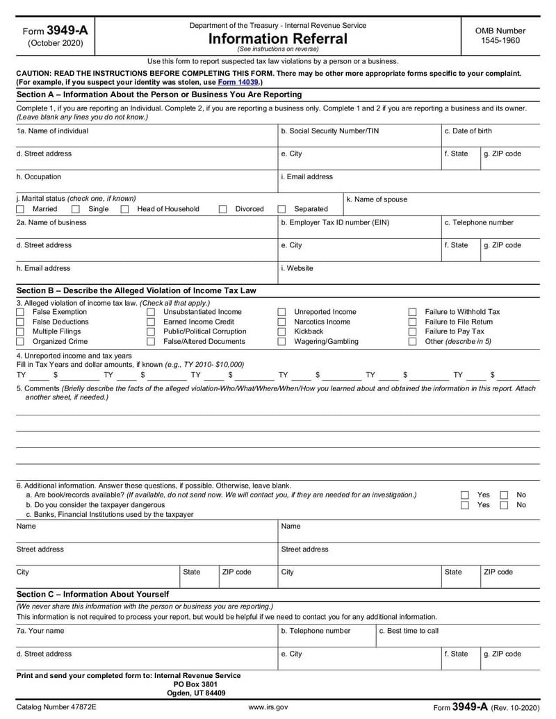 Large thumbnail of Form 3949-A - Oct 2020