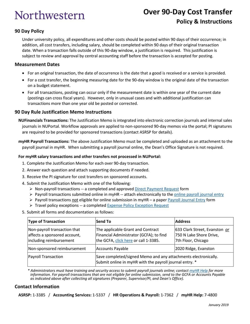 Large thumbnail of Northwestern Over 90-Day Memo Form and Instructions