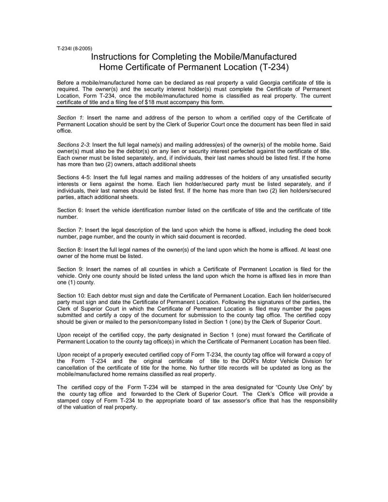 Large thumbnail of Mobile Manufactured Home Certificate of Permanent Location - Aug 2005