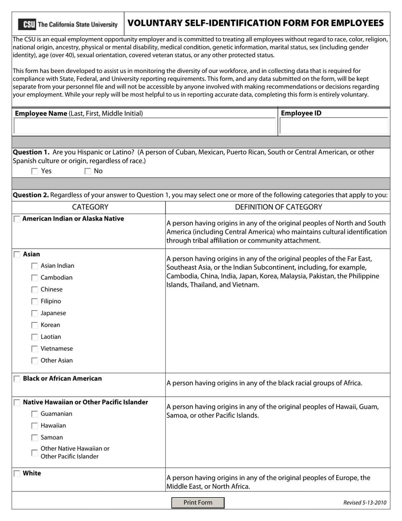 Large thumbnail of Voluntary Self-Identification Form for Employees