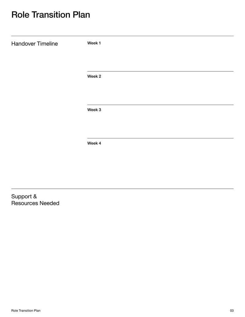 Role Transition Plan Template for outlining responsibilities, timelines, and tasks during a job transition