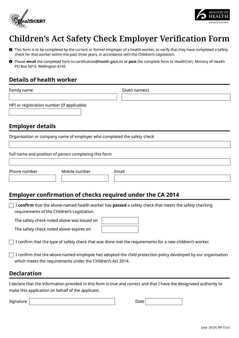 Large thumbnail of Children's Act Safety Check Employer Verification Form - Jun 2019
