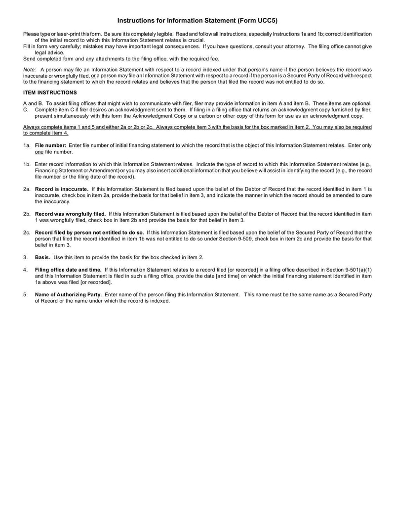 Large thumbnail of UCC-5 Instructions for Information Statement Form - Jul 2012