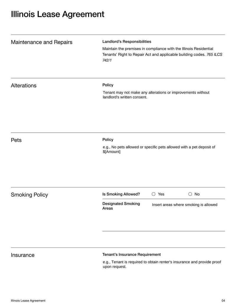 Illinois Lease Agreement for rental terms in Illinois
