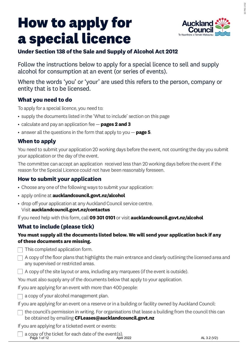 Large thumbnail of Alcohol Special Licence Application Form - Apr 2022