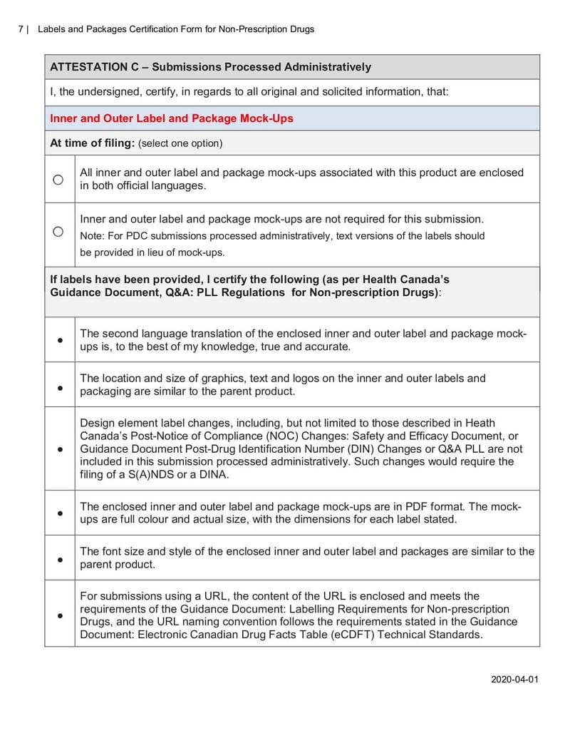 Large thumbnail of Labels Packages Certification Form for Non-Prescription Drugs - Feb 2020