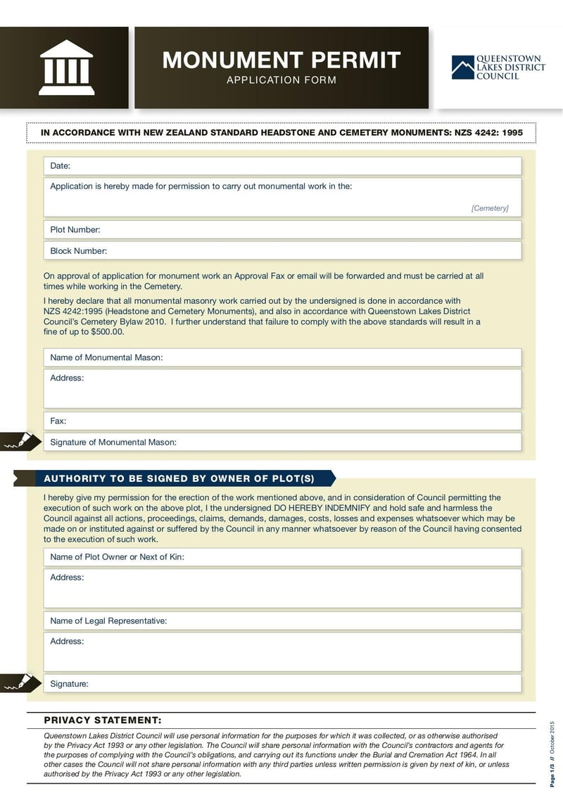 Large thumbnail of Monument Permit Application Form - Oct 2015