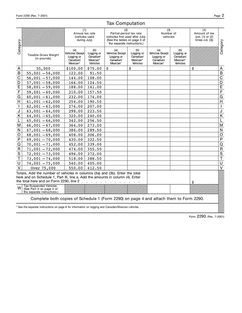 Large thumbnail of Form 2290 - Jul 2001