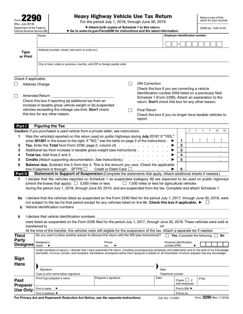 Large thumbnail of Form 2290 - Jul 2018