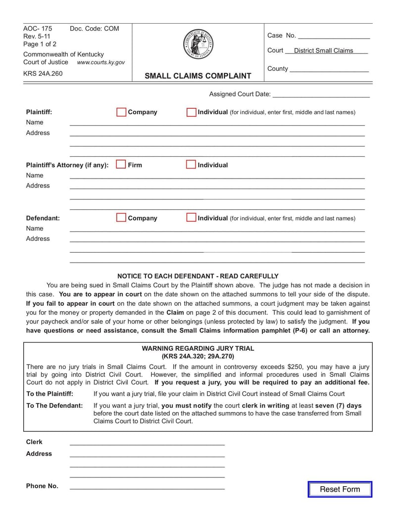 Large thumbnail of Form AOC-175 - May 2011