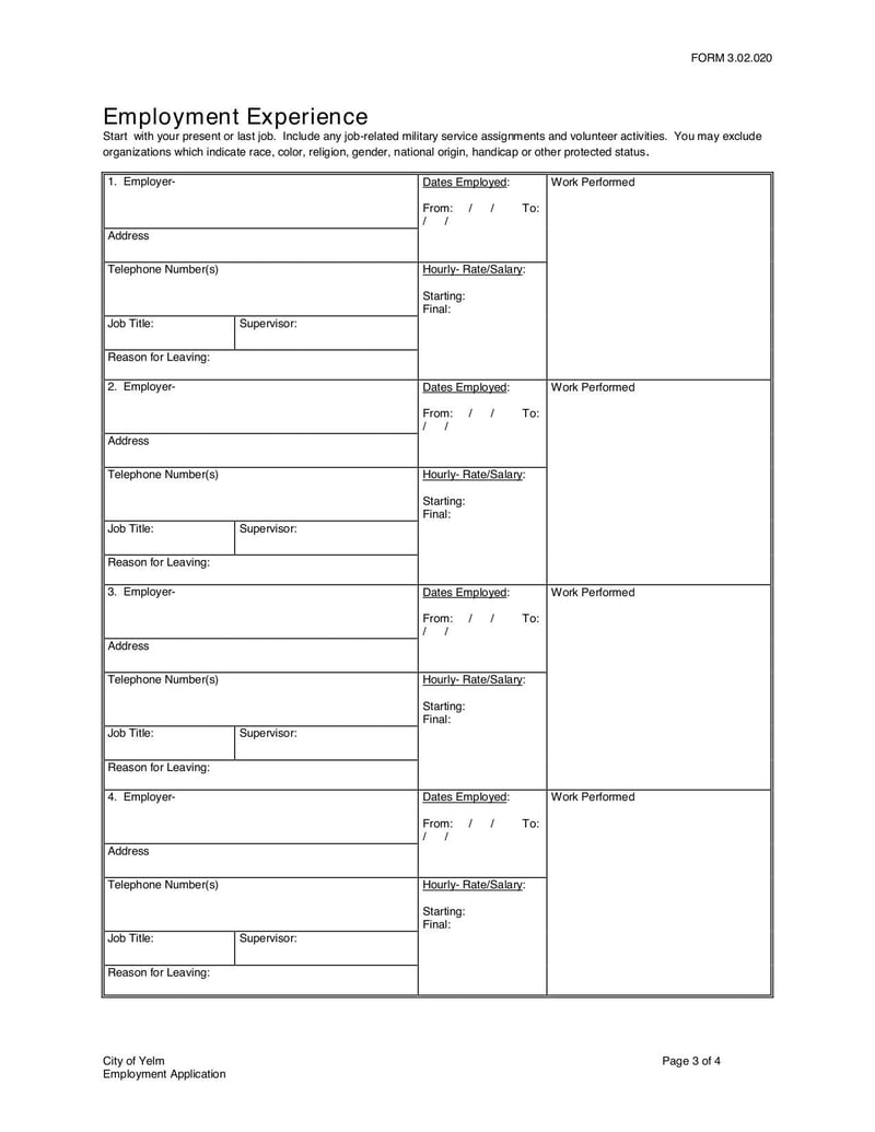 Large thumbnail of City of Yelm Application for Employment (Form 3.02.020) - Mar 2018