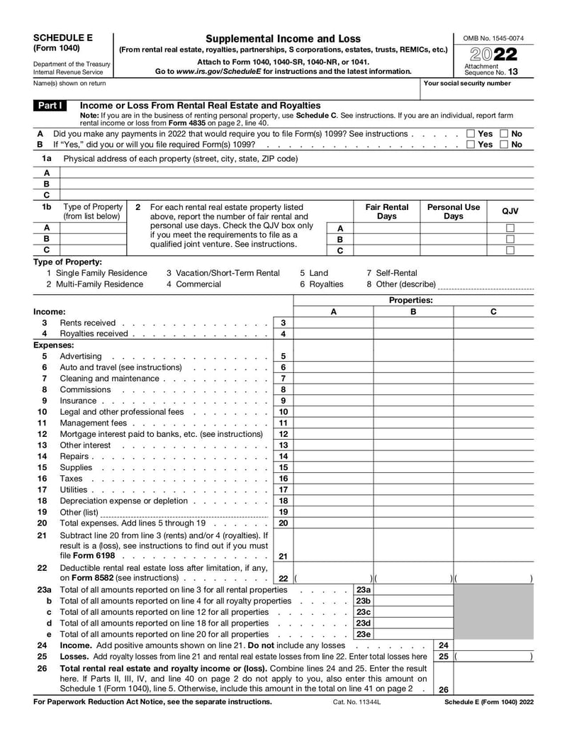 Large thumbnail of Schedule E (Form 1040) - Jan 2022