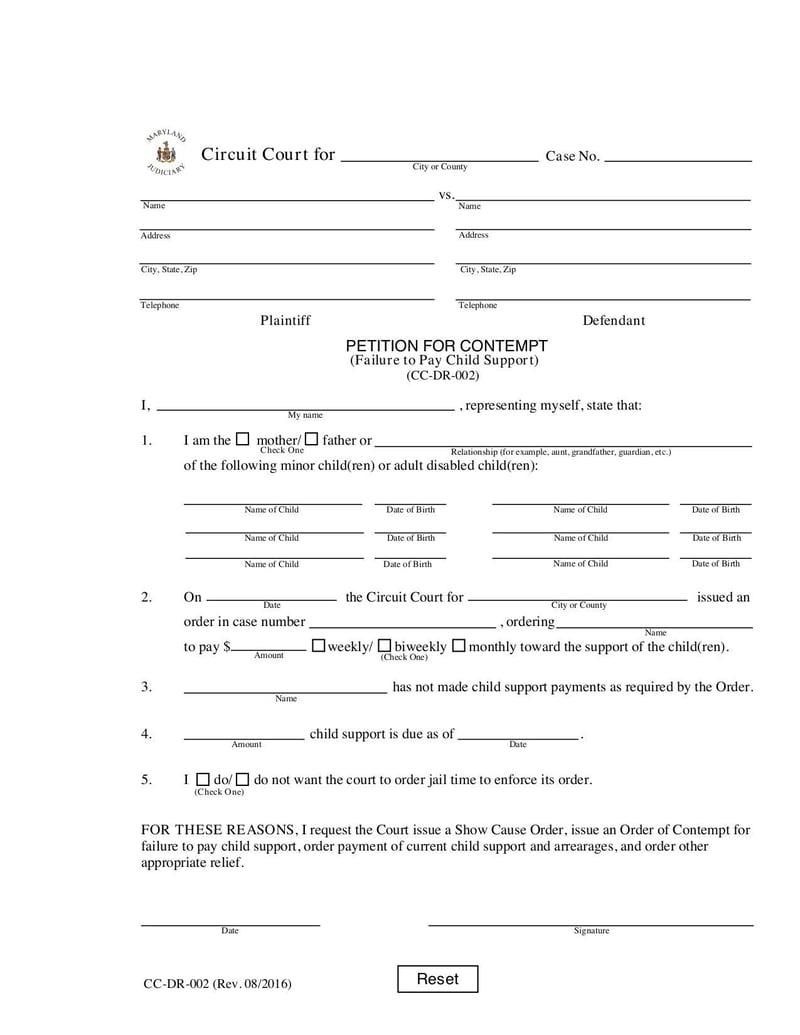 Large thumbnail of Petition for Contempt (Form CC-DR-002) - Aug 2016