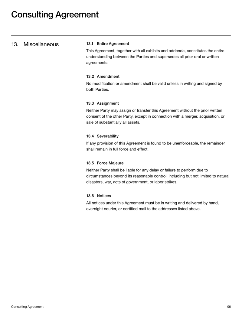 Consulting Contract Template for documenting scope, payments and legal terms between client and consultant