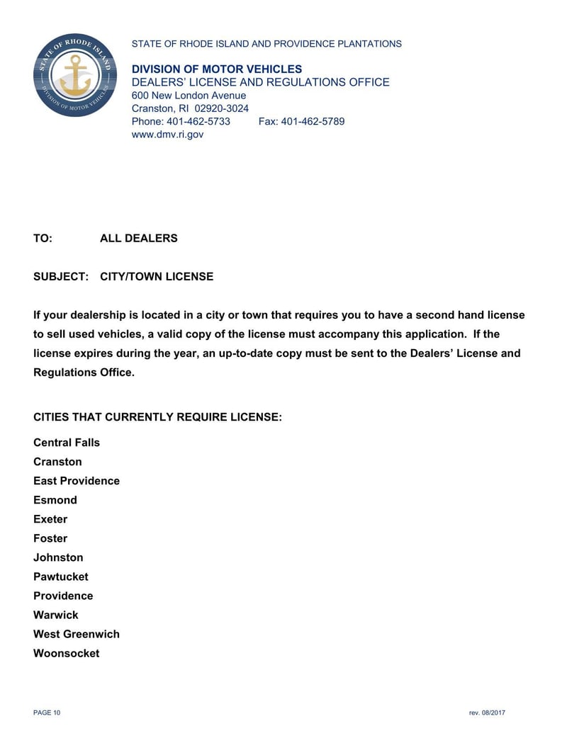 Large thumbnail of Rhode Island Application for New Dealership License (2017)