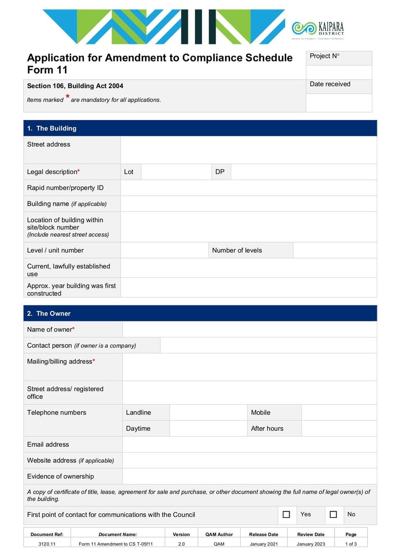 Large thumbnail of Form 11 Application for Amendment to Compliance Schedule - Jan 2021