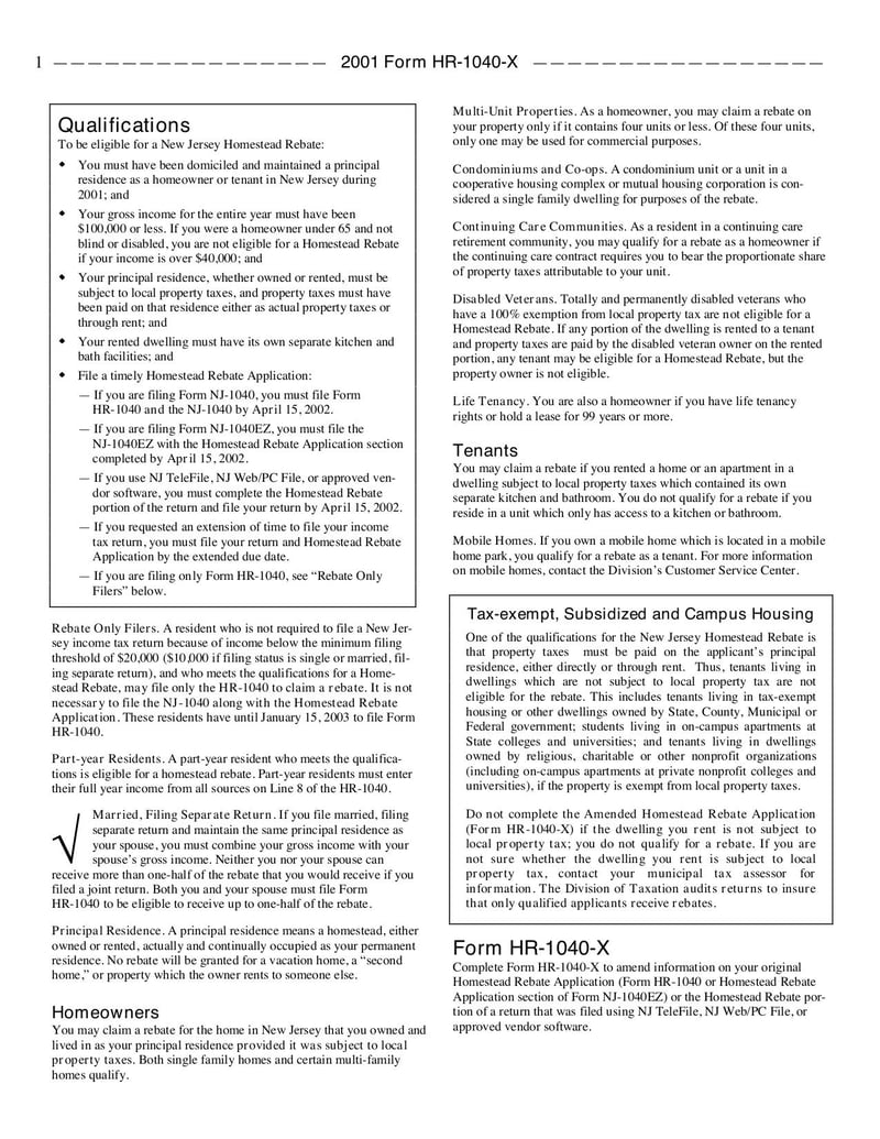 Large thumbnail of Form HR-1040-X - Apr 2007