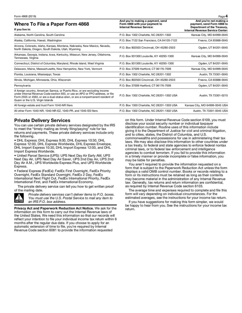 Large thumbnail of Form 4868 - Jan 2019