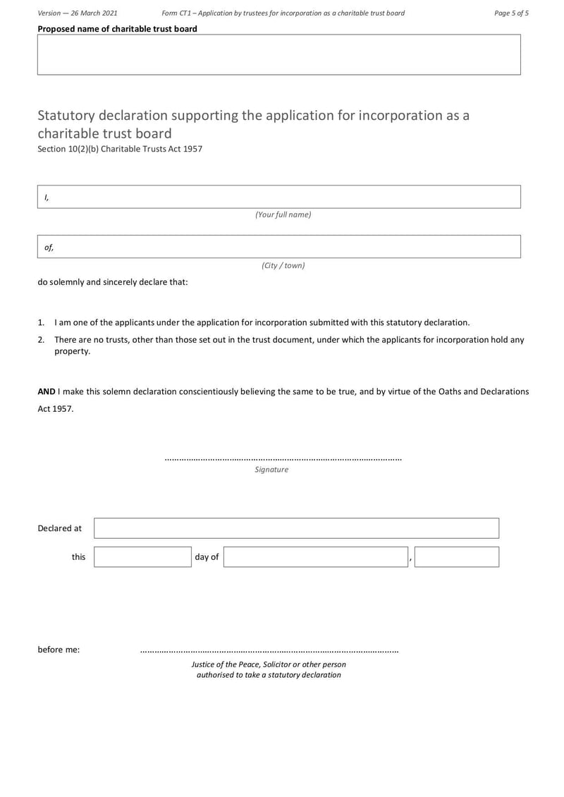 Large thumbnail of Form CT1 Application by Trustees for Incorporation as a Charitable Trust Board - Nov 2022