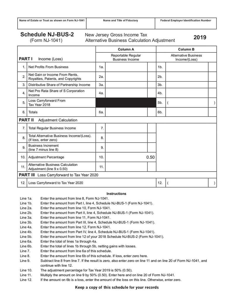 Large thumbnail of Schedule NJ-BUS-2 (Form NJ-1041) - Jan 2020