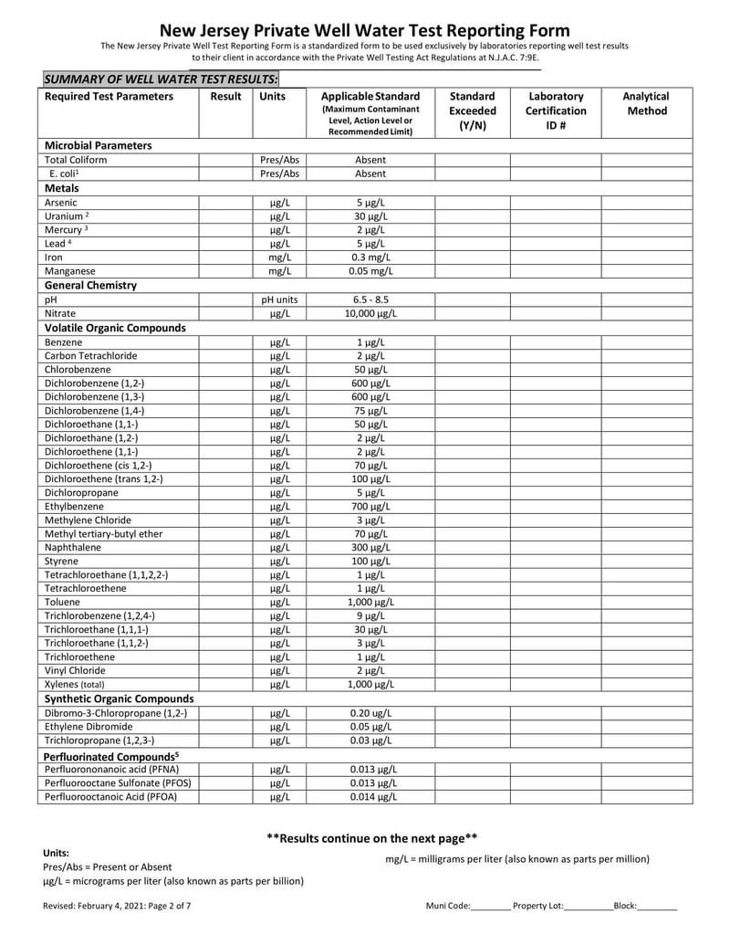 Large thumbnail of New Jersey Private Well Water Test Reporting Form