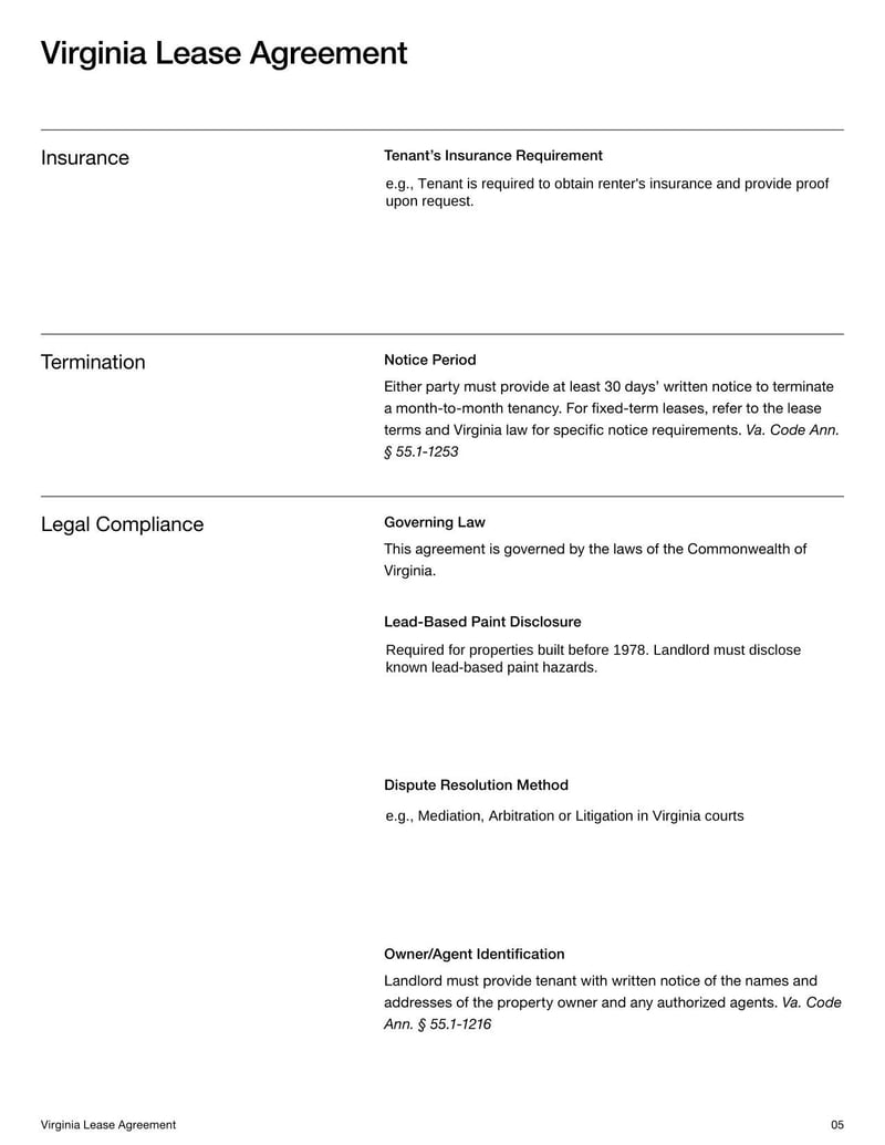 Large thumbnail of Virginia Lease Agreement Template
