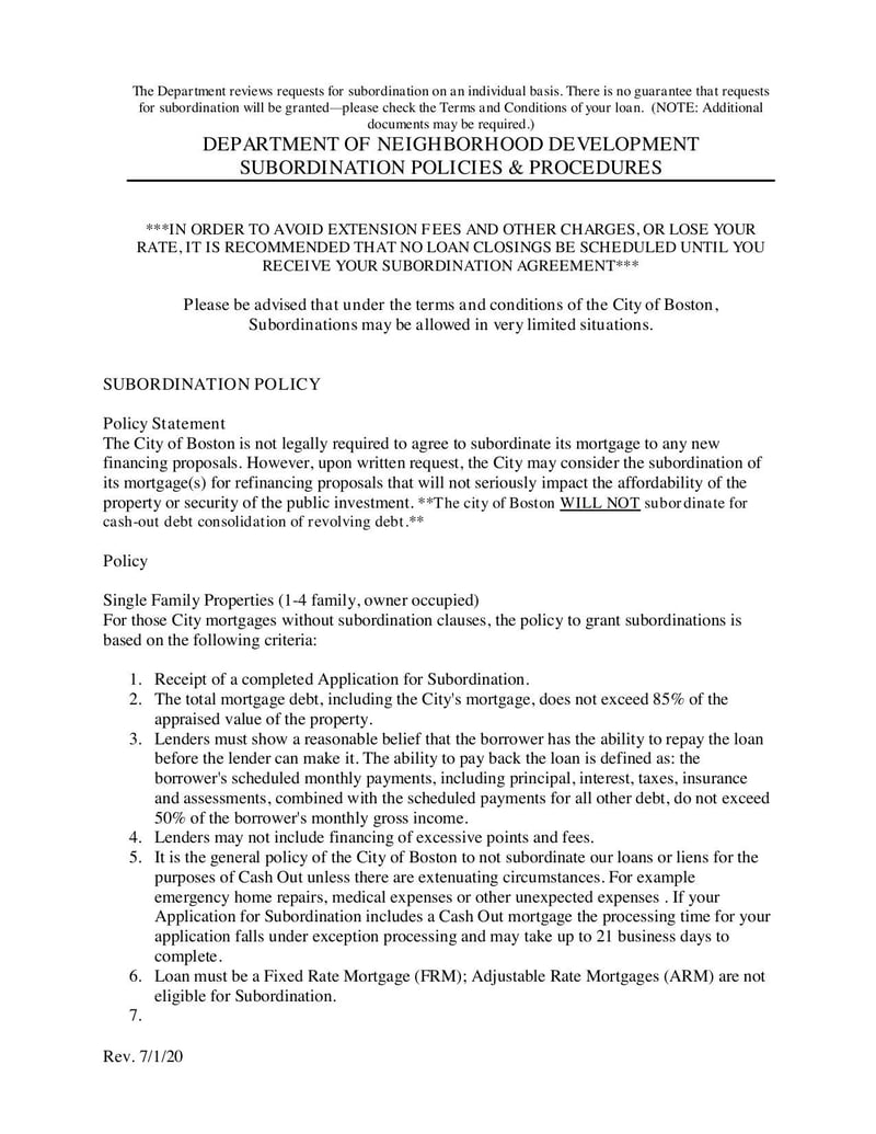 Large thumbnail of Application for Subordination of Mortgage Documentation Checklist - Jul 2021