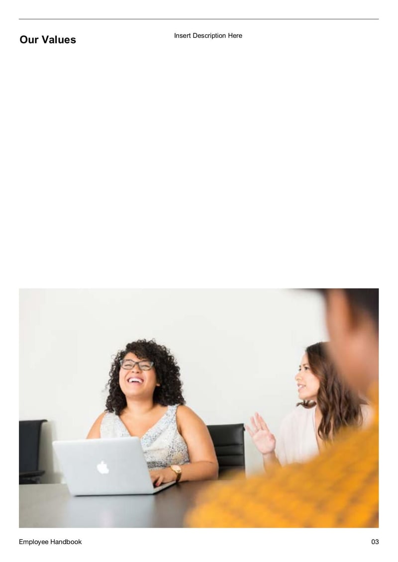 Employee Handbook detailing workplace policies, employee rights, company expectations, and benefits