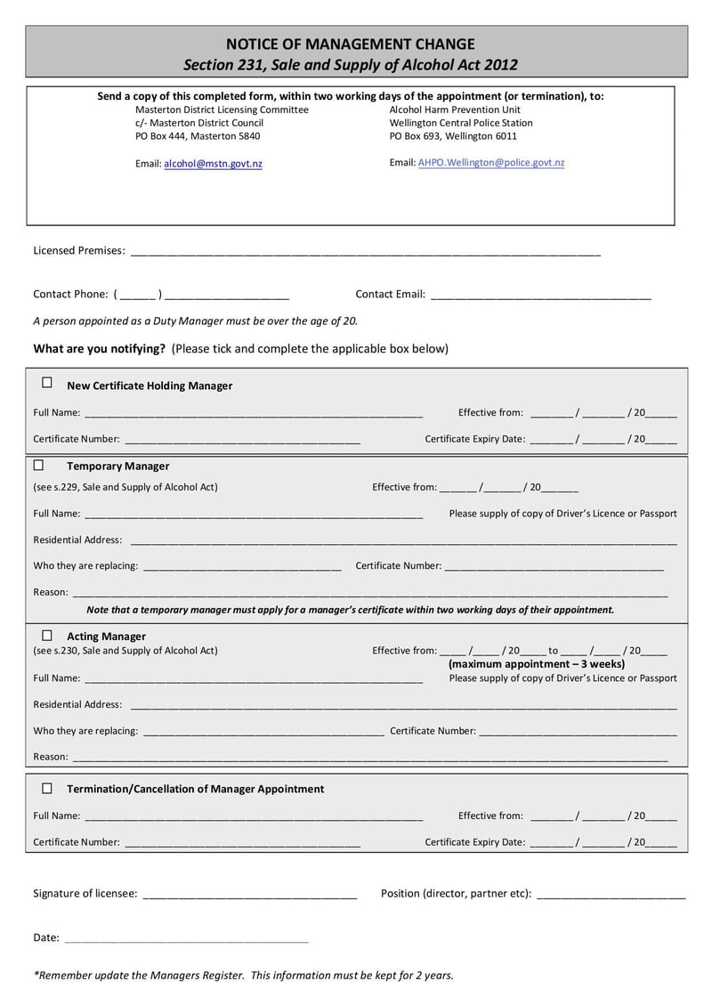 Large thumbnail of Notice of Management Change S231 - Jun 2022