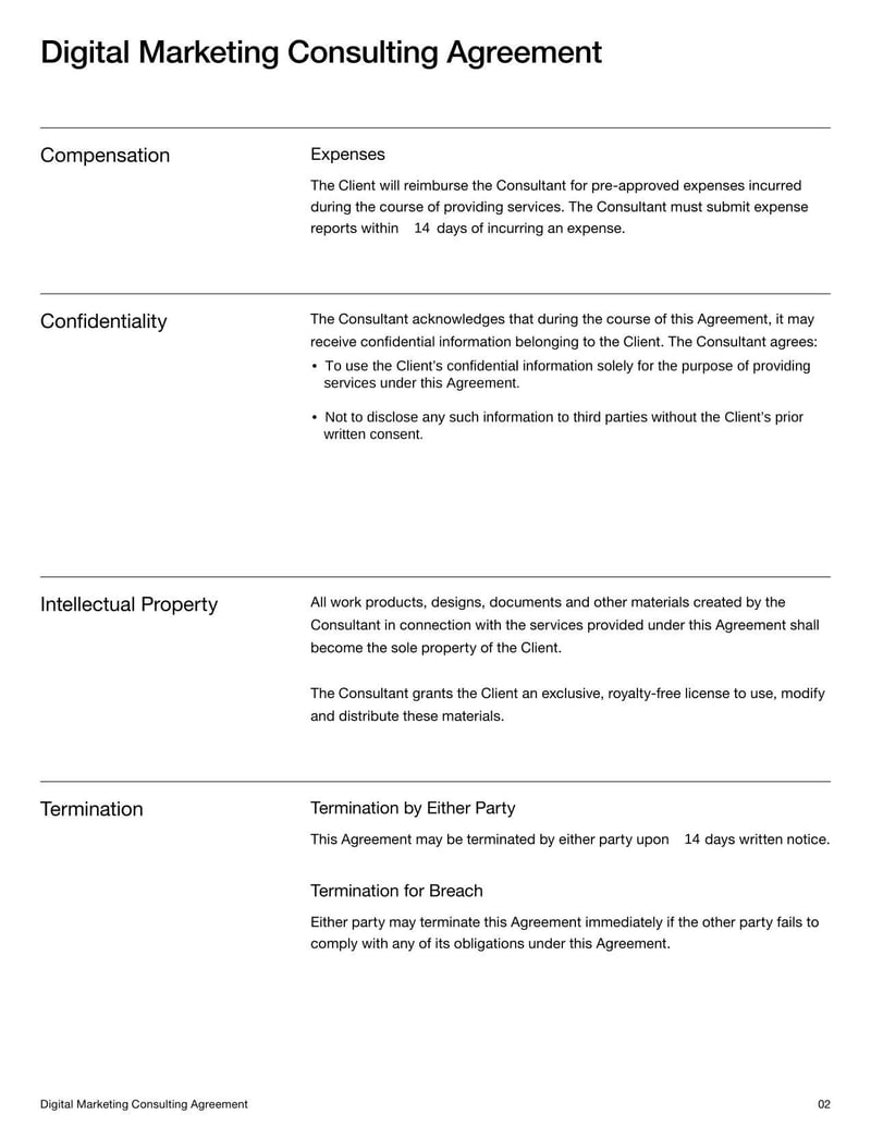 Digital Marketing Consulting Agreement for defining services and terms for digital marketing