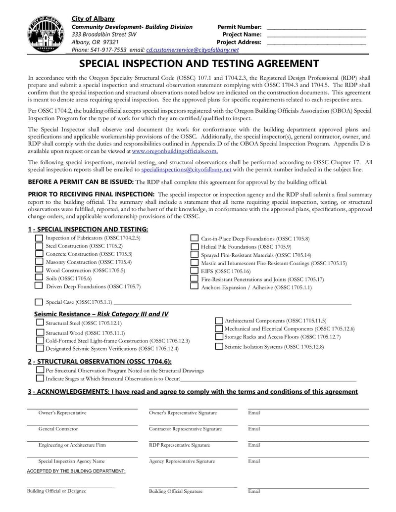 Thumbnail of Special Inspection Agreement OSSC - Jan 2020 - page 0