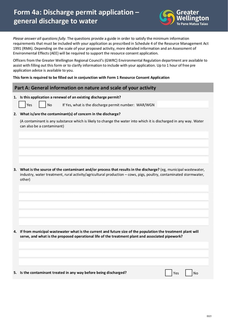 Large thumbnail of Form 4a Discharge Permit Application General Discharge to Water - Mar 2021