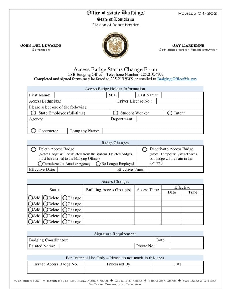 Large thumbnail of Access Badge Status Change Form - Apr 2021