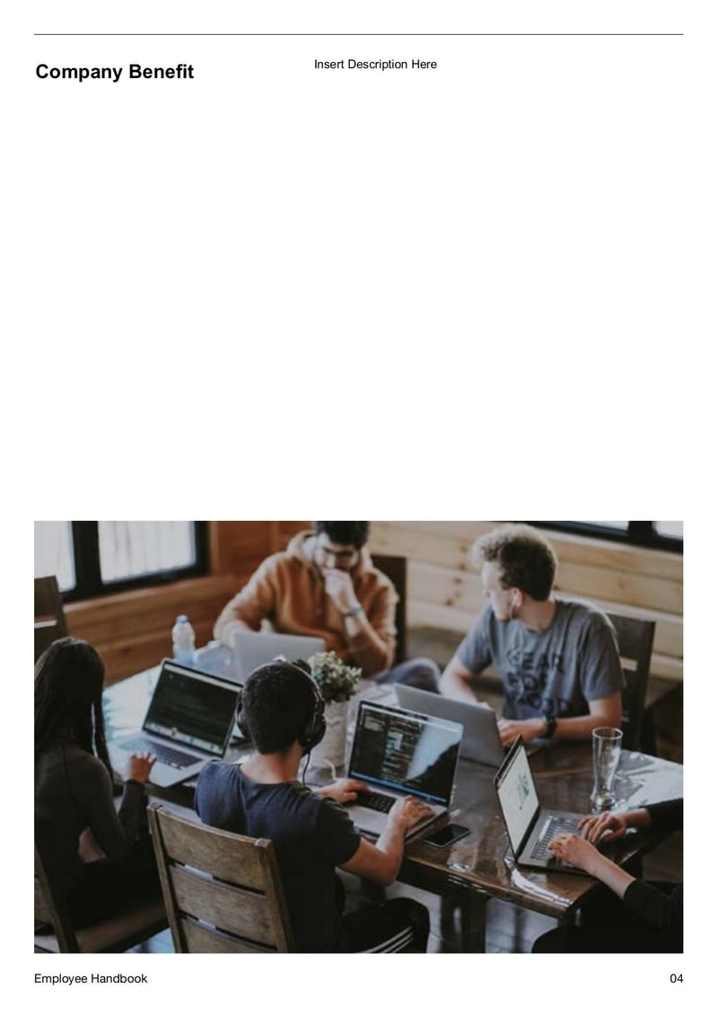 Employee Handbook detailing workplace policies, employee rights, company expectations, and benefits