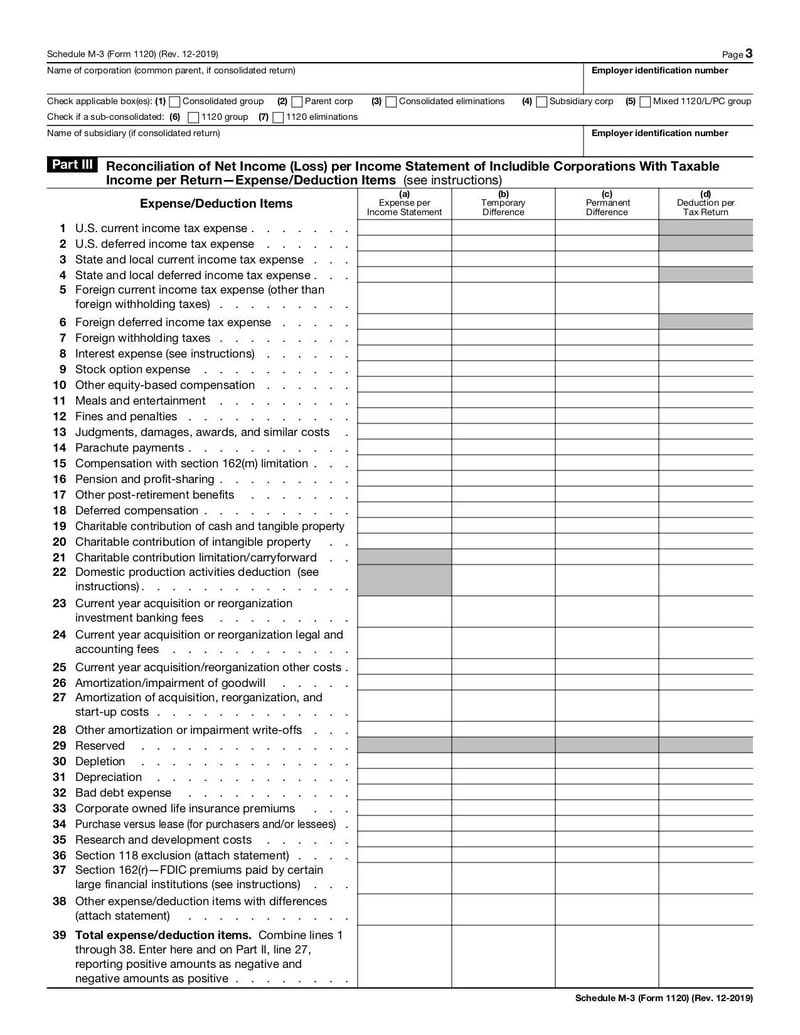 Large thumbnail of Form 1120 Schedule M-3 - Dec 2019