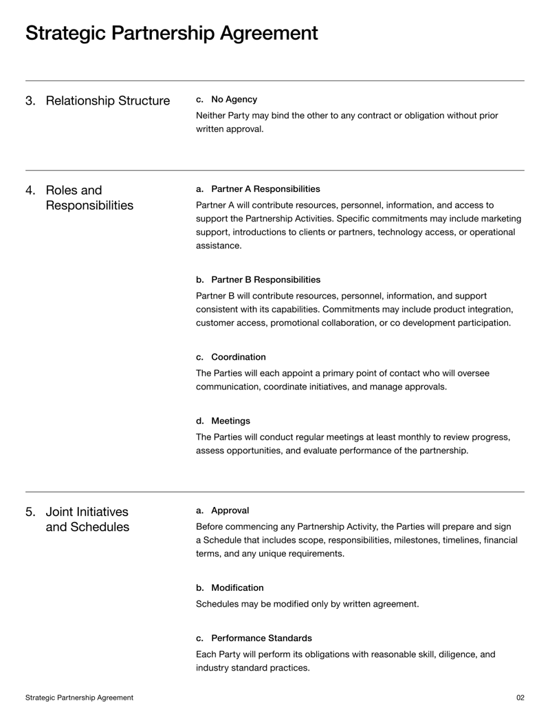 Strategic Partnership Agreement defining collaboration terms, responsibilities and joint initiative requirements