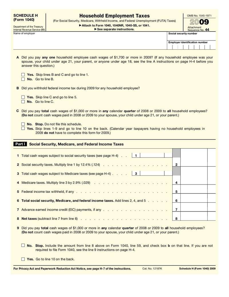 Large thumbnail of Form 1040 (Schedule H) - Jan 2009