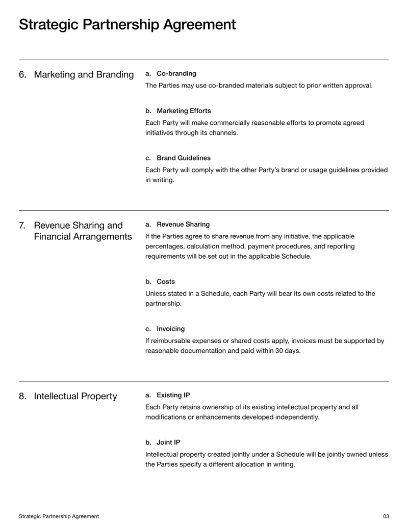 Strategic Partnership Agreement defining collaboration terms, responsibilities and joint initiative requirements